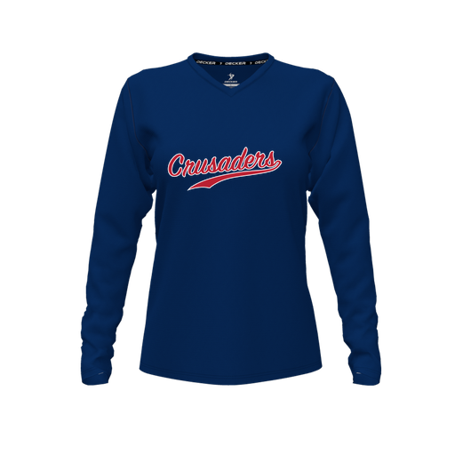 [FTLVCFNV-FYXS-LOGO3] Decker Comfort T-Shirt (Female Youth XS, Navy, V Neck, Logo 3, Long Sleeve)