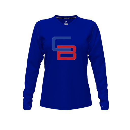 [FTLVCFRY-FYXS-LOGO1] Decker Comfort T-Shirt (Female Youth XS, Royal, V Neck, Logo 1, Long Sleeve)