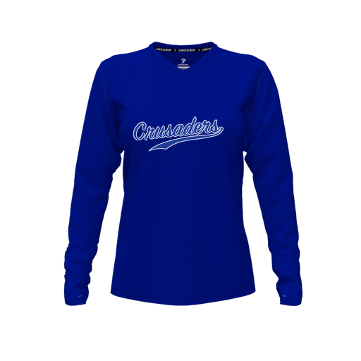 [CUS-DFW-TEES-CMF-VNK-LSL-RYL-FYXS-LOGO2] Comfort T-Shirt (Female Youth XS, Royal, V Neck, Logo 2, Long Sleeve)