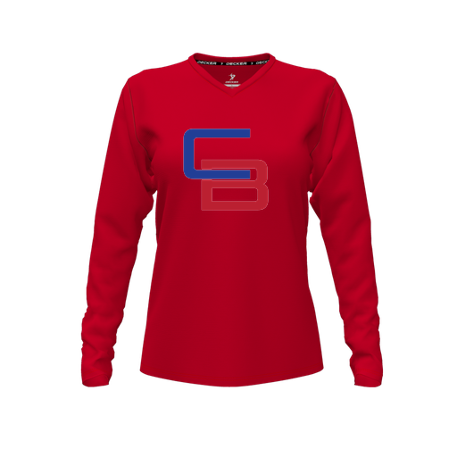 [FTLVCFRD-FYXS-LOGO1] Decker Comfort T-Shirt (Female Youth XS, Red, V Neck, Logo 1, Long Sleeve)