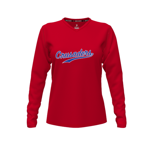 [CUS-DFW-TEES-CMF-VNK-LSL-RED-FYXS-LOGO2] Comfort T-Shirt (Female Youth XS, Red, V Neck, Logo 2, Long Sleeve)
