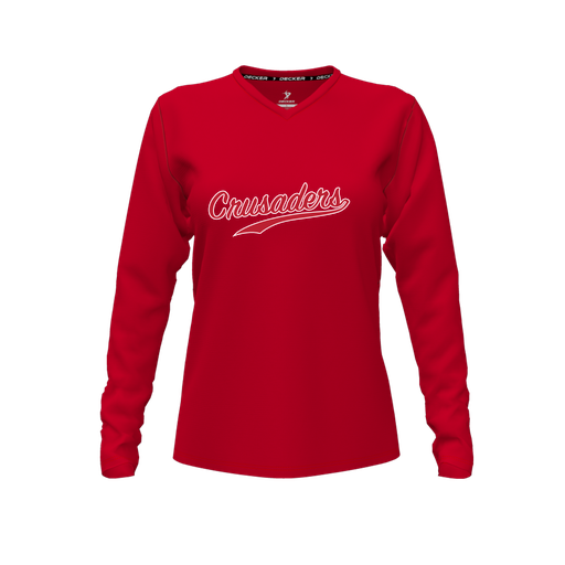 [CUS-DFW-TEES-CMF-VNK-LSL-RED-FYXS-LOGO3] Comfort T-Shirt (Female Youth XS, Red, V Neck, Logo 3, Long Sleeve)