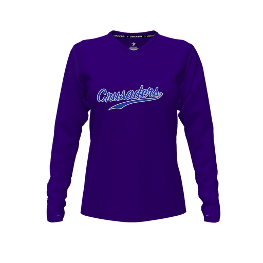 [FTLVCFPP-FYXS-LOGO2] Comfort T-Shirt (Female Youth XS, Purple, V Neck, Logo 2, Long Sleeve)