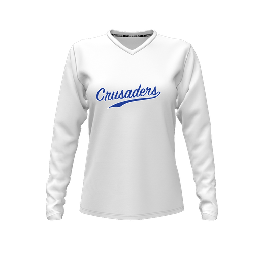 [CUS-DFW-TEES-PER-VNK-LSL-WHT-FYXS-LOGO2] Performance T-Shirt (Female Youth XS, White, V Neck, Logo 2, Long Sleeve)