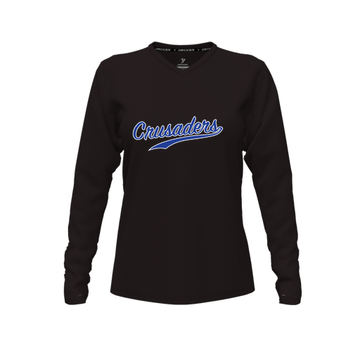 [CUS-DFW-TEES-PER-VNK-LSL-BLK-FYXS-LOGO2] Performance T-Shirt (Female Youth XS, Black, V Neck, Logo 2, Long Sleeve)