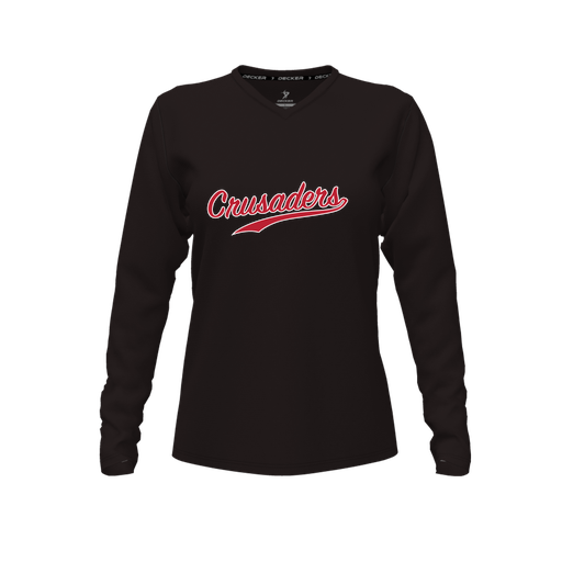 [FTLVPTBK-FYXS-LOGO3] Decker Performance T-Shirt (Female Youth XS, Black, V Neck, Logo 3, Long Sleeve)