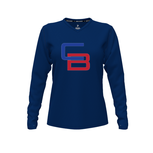 [CUS-DFW-TEES-PER-VNK-LSL-NVY-FYXS-LOGO1] Performance T-Shirt (Female Youth XS, Navy, V Neck, Logo 1, Long Sleeve)