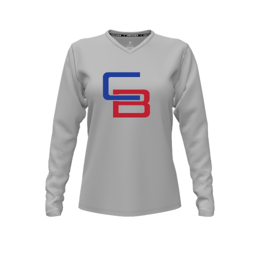 [CUS-DFW-TEES-PER-VNK-LSL-GRY-FYXS-LOGO1] Performance T-Shirt (Female Youth XS, Gray, V Neck, Logo 1, Long Sleeve)
