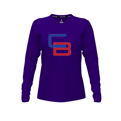 [CUS-DFW-TEES-PER-VNK-LSL-PUR-FYXS-LOGO1] Performance T-Shirt (Female Youth XS, Purple, V Neck, Logo 1, Long Sleeve)