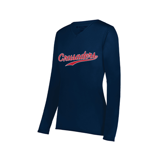 [222824.065.S-LOGO3] Ladies LS Smooth Sport Shirt (Female Adult S, Navy, Logo 3)